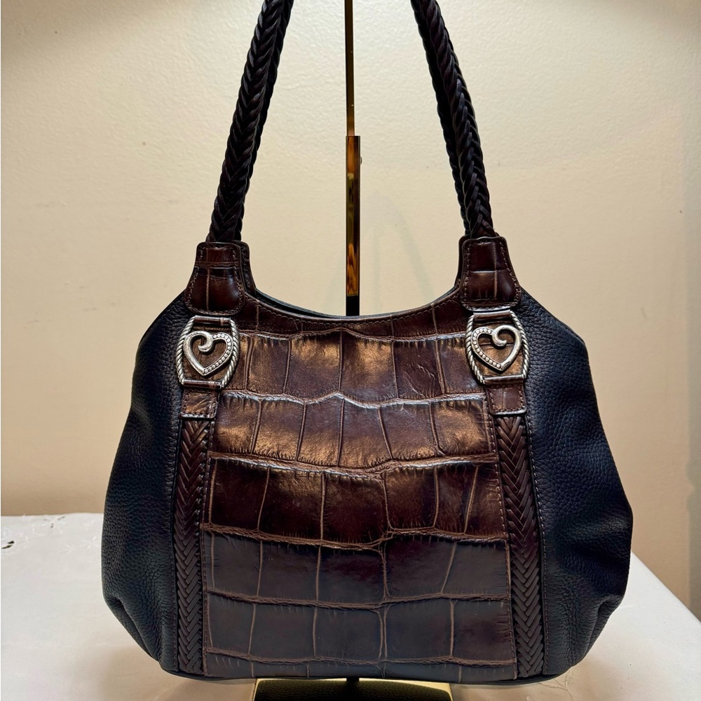 Brighton black brown leather handbag with hearts
